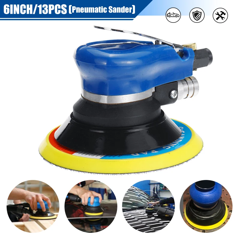 

6 Inch Pneumatic Polishing Machine Orbital Sander Grinder Car Polisher Dual Action Air Sander Waxing Grinding Sandpaper Set