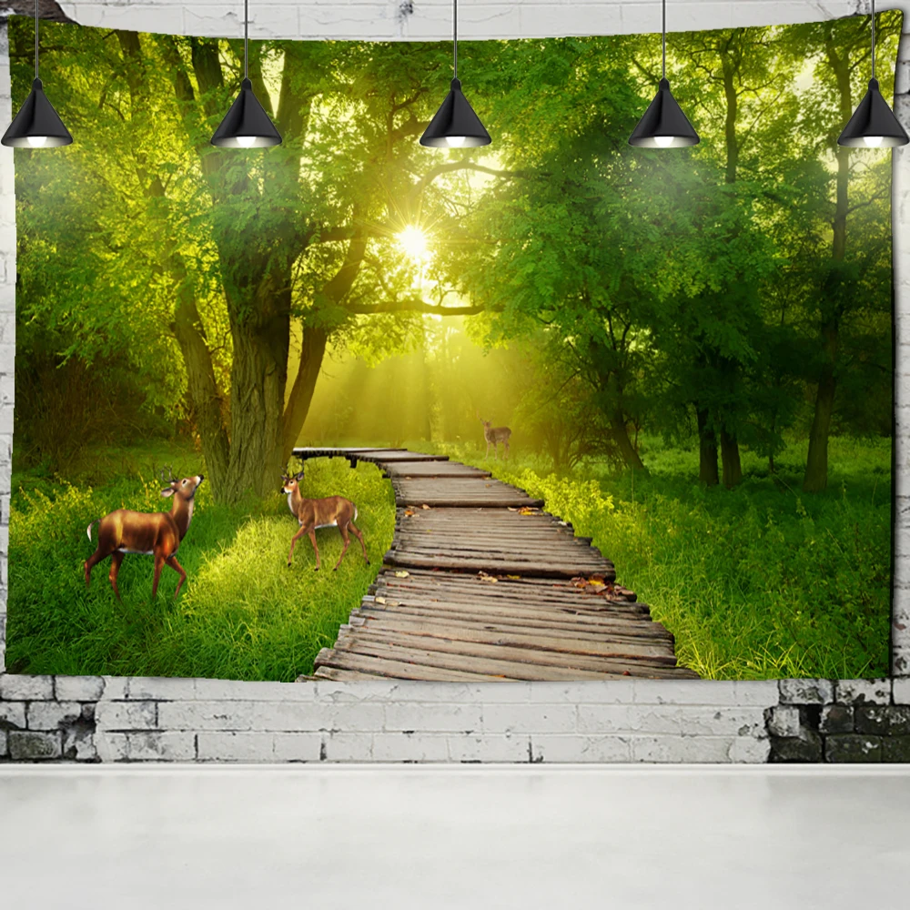 

Songhe, хижина, пейзаж, зеленый лес, настенная подвесная искусство, украшение для дома, гостиной, спальни, фоновый гобелен