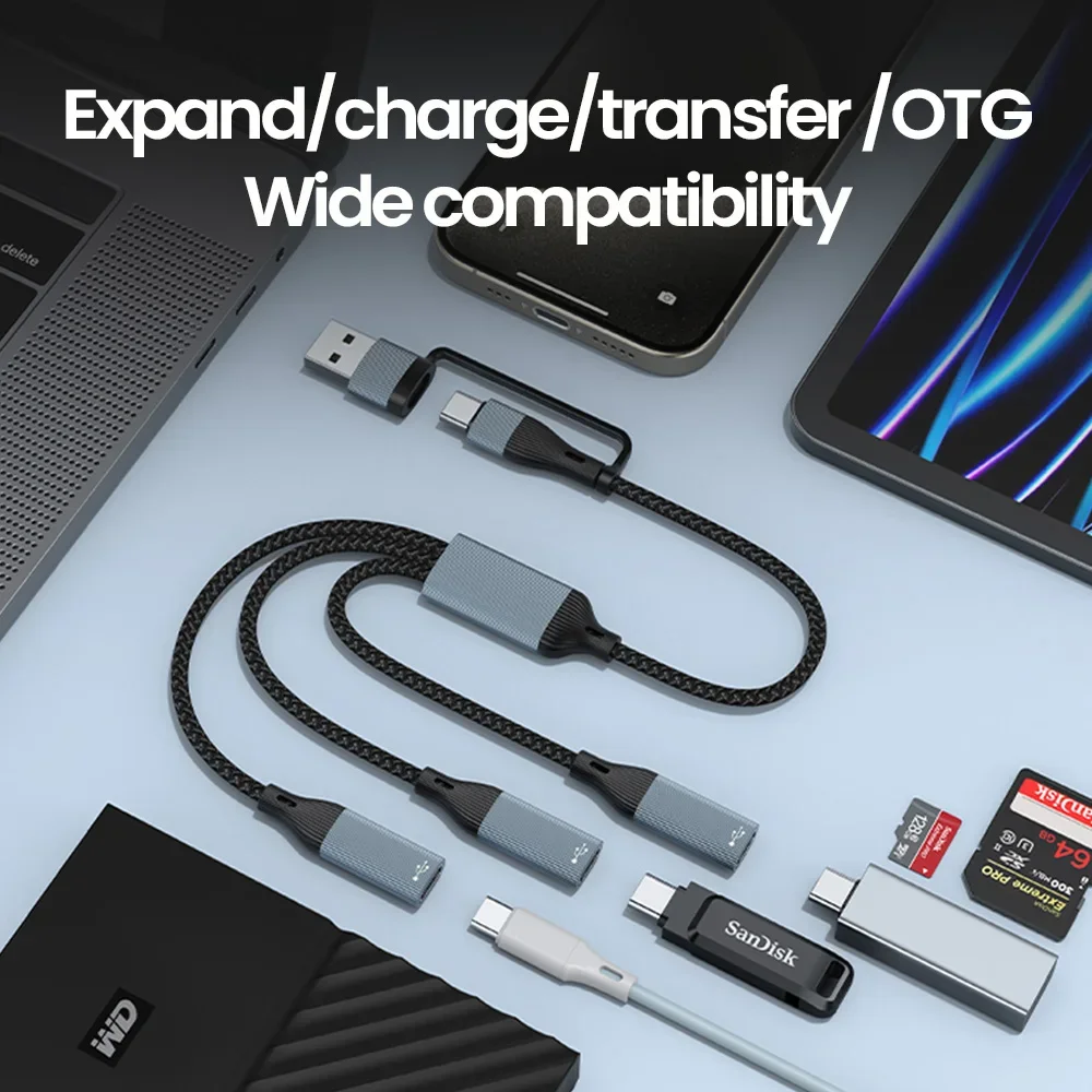 3 в 1 Тип C HUB Multi USB Hub Extensions Data Transfer Male to Female OTG Для ПК Xiaomi