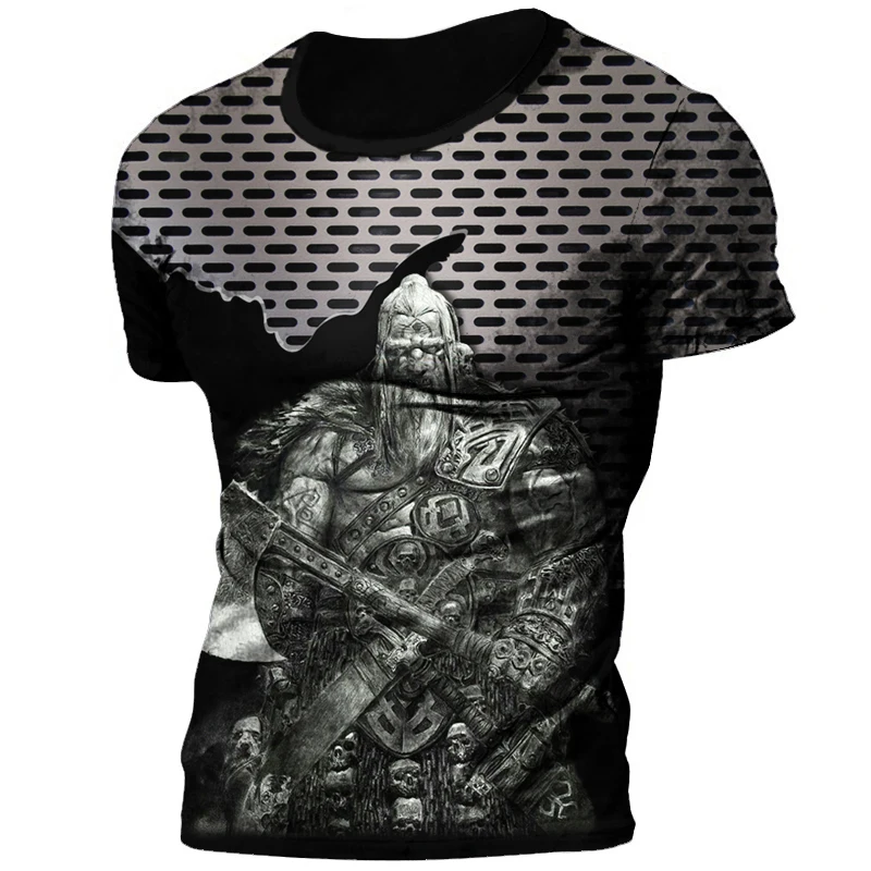 

2023 new vintage Viking tattoo 3d printing men's T-shirt summer Viking Odin round neck loose sleeve short casual top t oversized