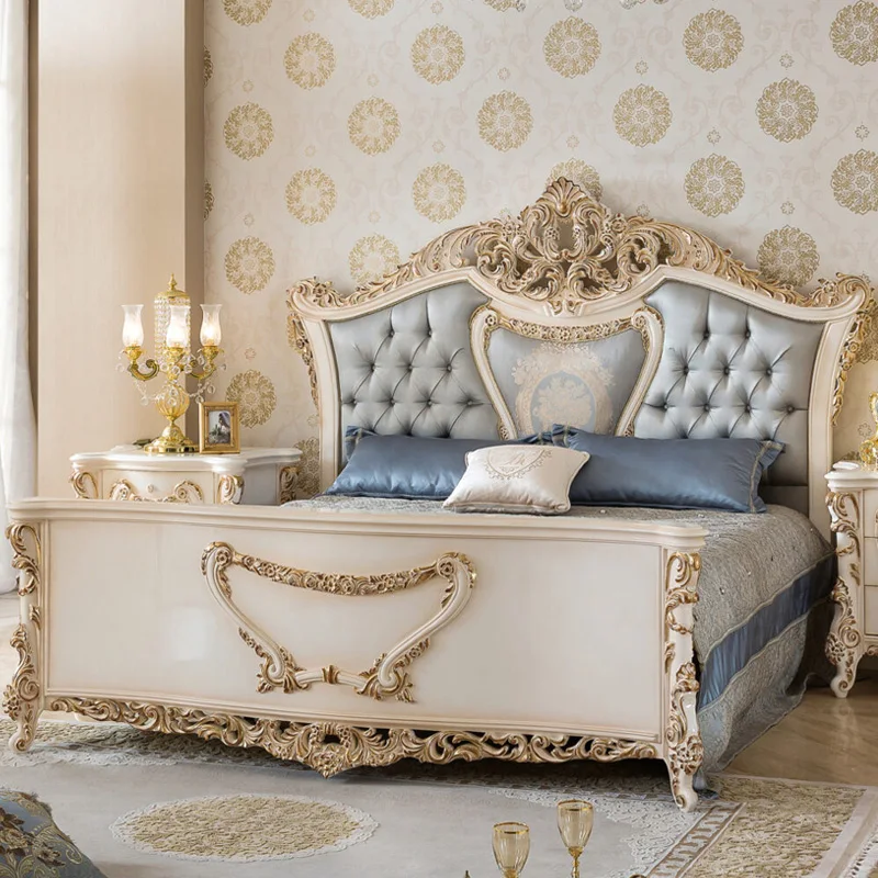 

Кровать из массива дерева в европейском стиле на заказ роскошная двуспальная Свадебная кровать во французском стиле большая мебель для спальни