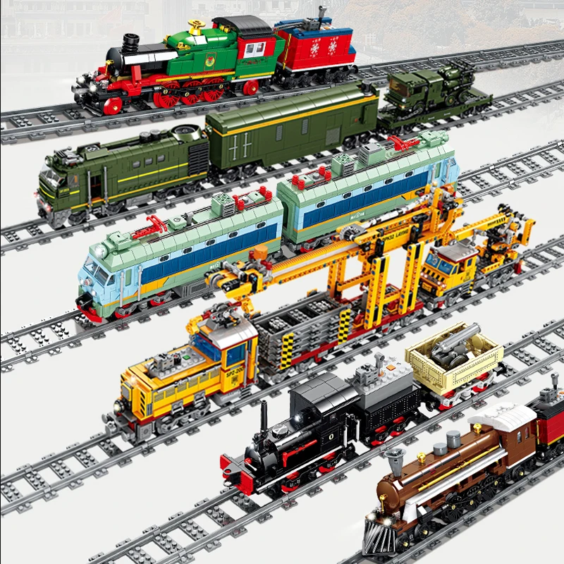 

KAZI High-Tech DIY Creative City Train Station Rail Tracks Power Function Building Blocks Bricks kid Trains Toys Children gifts