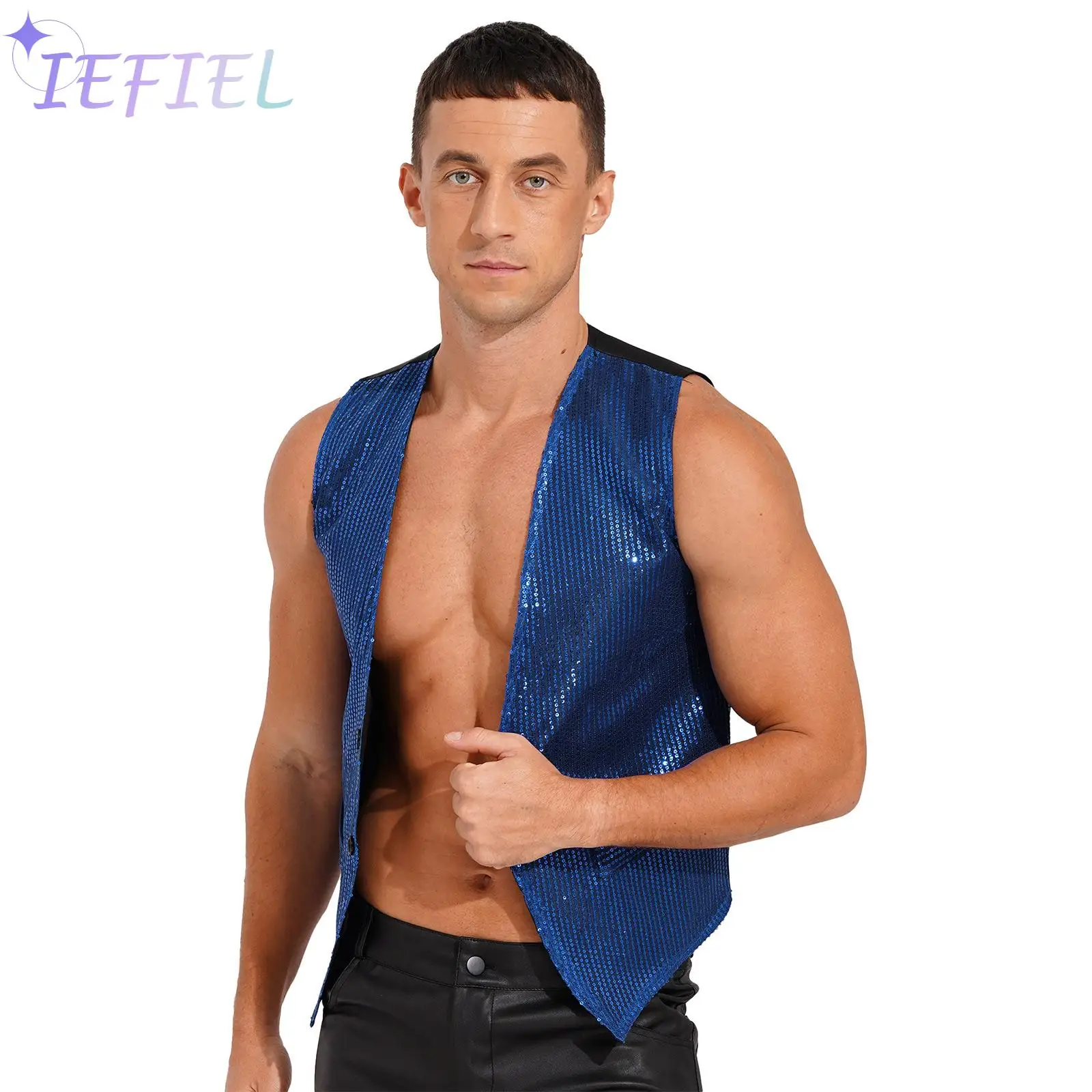 

Women Sequin Vest Stage Performance Clothing Sleeveless Waistcoat Jacket Tuxedo Costume Button Sleeveless Vest