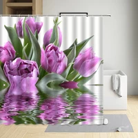 water reflection floral shower curtain colorfast tulip waterproof polyester curtains for bathroom toilet simple white home decor