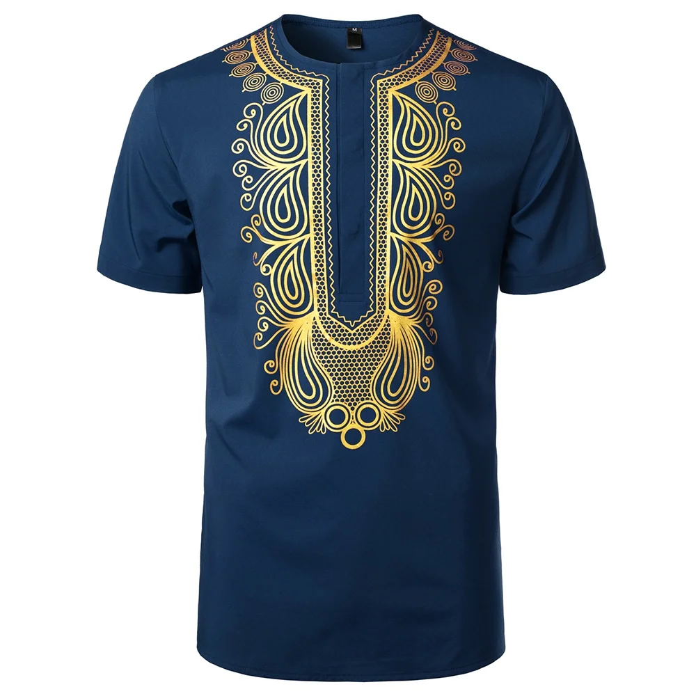 

Men's Summer 3D Gold Printed Short Sleeves, African Style, Fashionable, Casual, Loose Fitting, Breathable, Polyester Fiber.
