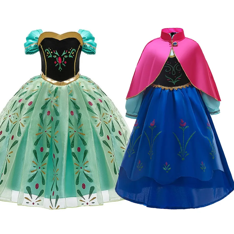Anna Costume for Girls Princess Cosplay Dress Children Carnival Robe Kids Birthday Halloween Party Clothes 3-10 Years