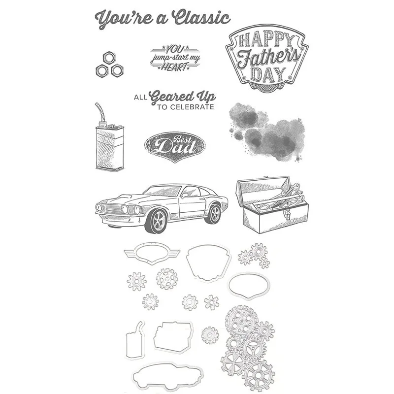 

Dad Car Gift Metal Cutting Dies And Clear Stamps For DIY Scrapbooking Craft Decoration Greeting Stencil Paper Card Making Seals