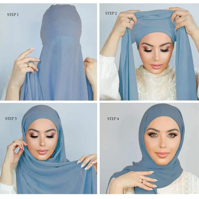 Pin Free Instant Chiffon Hijab Scarf With Undercaps Muslim Women HIjabs With Inner Caps Underscarf Caps Islam Muslim Headscarf 4