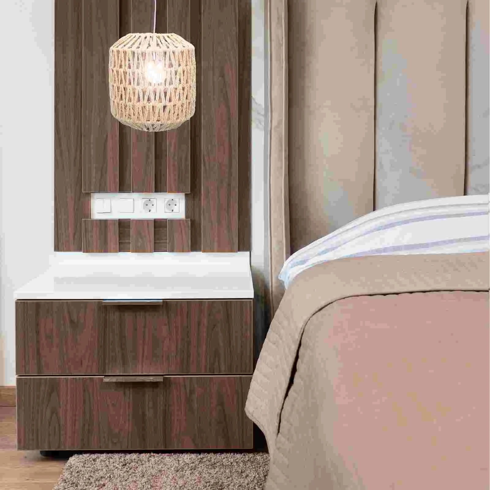 

Shade Lamp Light Rattan Pendant Lampshade Wicker Ceiling Woven Cover Shades Chandelier Hanging Rustic Fixture Basket Rope Wowen