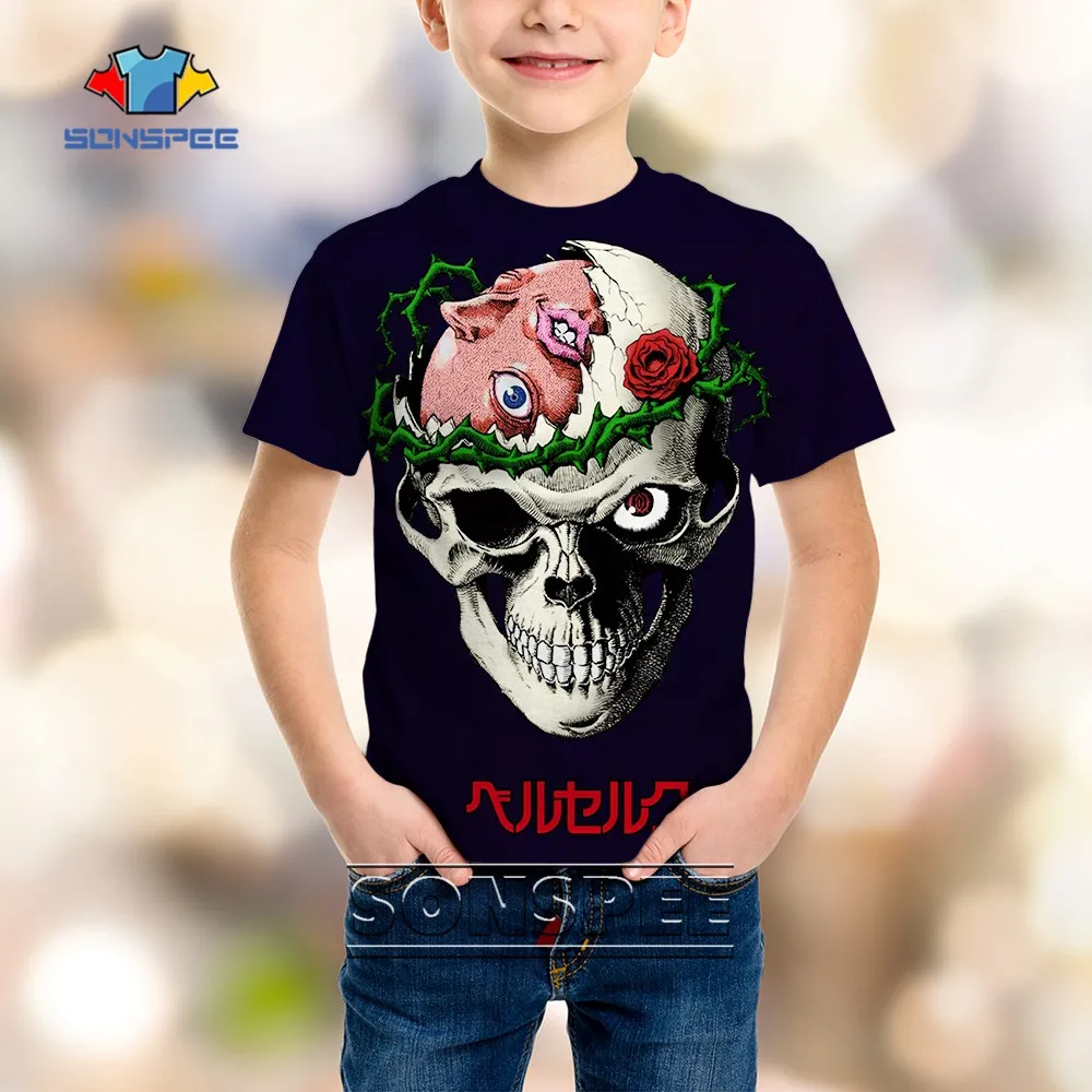 

Модная летняя детская футболка SONSPEE с 3D принтом черепа из серии ужасов, Забавные футболки с круглым вырезом и коротким рукавом в стиле Харад...