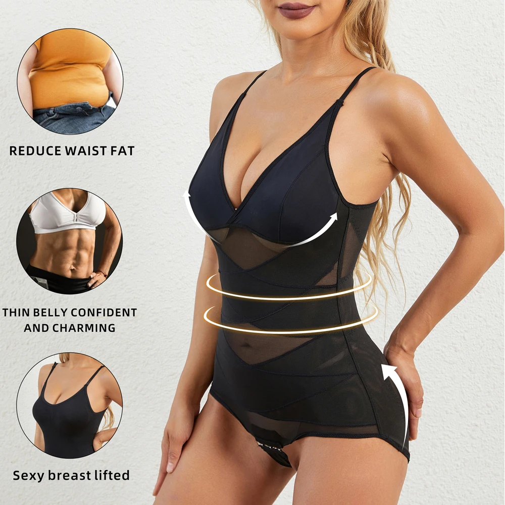 Shapewear Bodysuit Women Tummy Control Firm Waist Trainer Body Shaper Bodysuit Belly Control V Neck Slimming Control Bodysuit