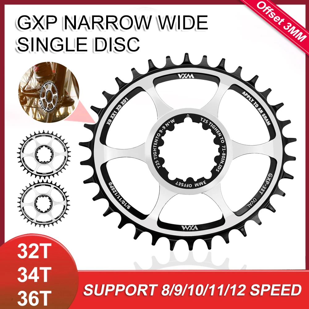 

Bicycle Oval Narrow Wide Chainring 32T/34T/36T Bike Single Speed Crankset 3MM Offset For SRAM XX1 X0 X01 X9 GXP Bike Chainwheel