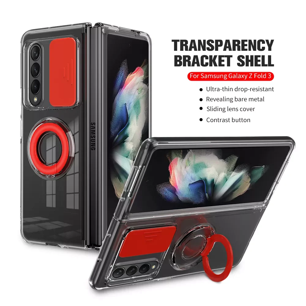 

galaxy z Fold3 5g slid camera bracket case sumsung z fold 3 zfold sansung zfold3 silicone clear shockproof protect cover coque