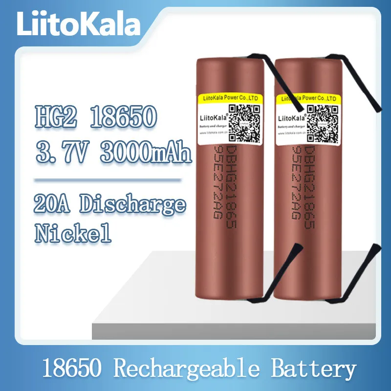 

Hot LiitoKala HG2 18650 3000mah High power discharge Rechargeable battery power high discharge,30A large current+DIY nicke