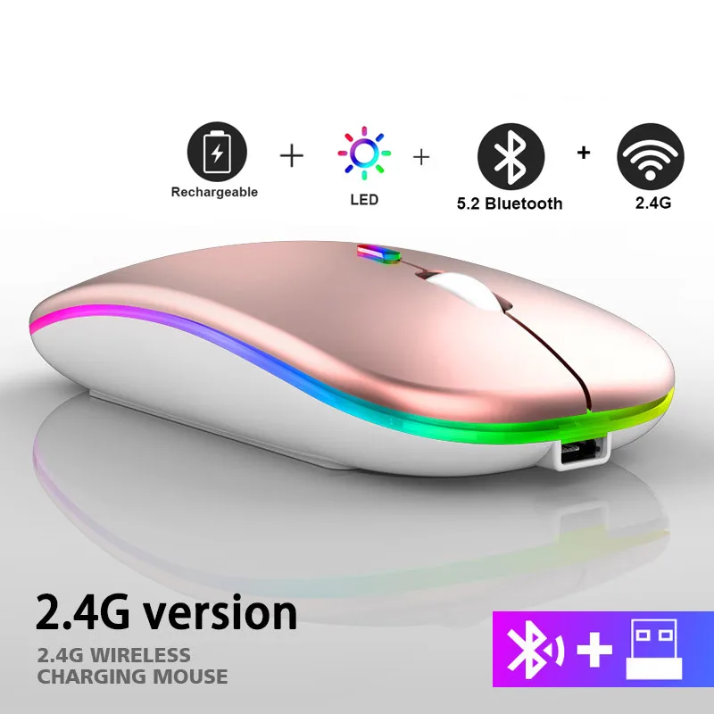Мышь компьютерная беспроводная аккумуляторная с RGB-подсветкой и светодиодной