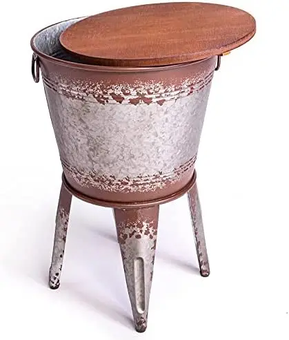 

Боковой столик Accent | Оцинкованная искусственная кожа | Металлическое хранилище, оттоманка, деревянный чехол с подставкой | Скамья для хранения декора фермерского дома