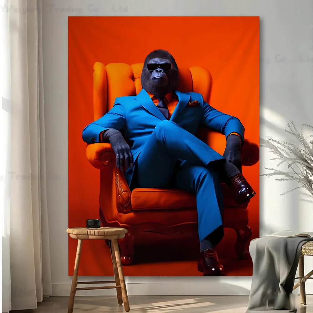 Funny Elegant Animals Cool Cheetah Gorilla Zebra With Suit Colorful Tapestry Wall Hanging Tarot Hippie Rugs Dorm