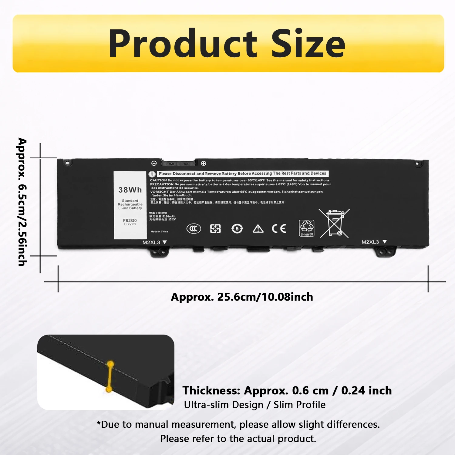 Фото Аккумулятор PowerHub F62G0 для ноутбуков, совместимый с Dell Inspiron 13 7386 2-in-1 5370 7370 7380 7373 Vostro 5370 RPJC3 P91G P83G P87G №4