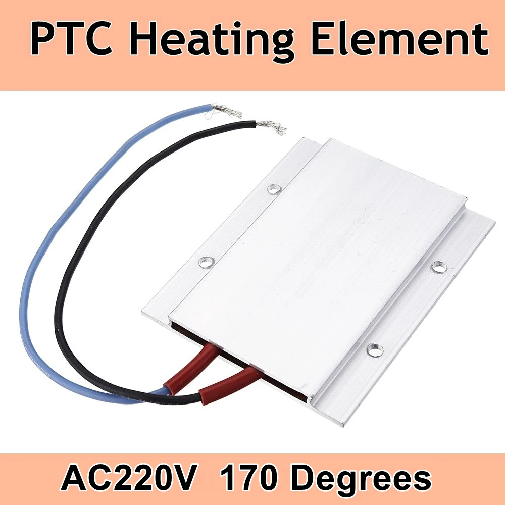 

AC 220V 170 Degrees Constant Temperature Ceramic Aluminum Heater PTC Heater PTC Heating Element with Shell 77*62mm