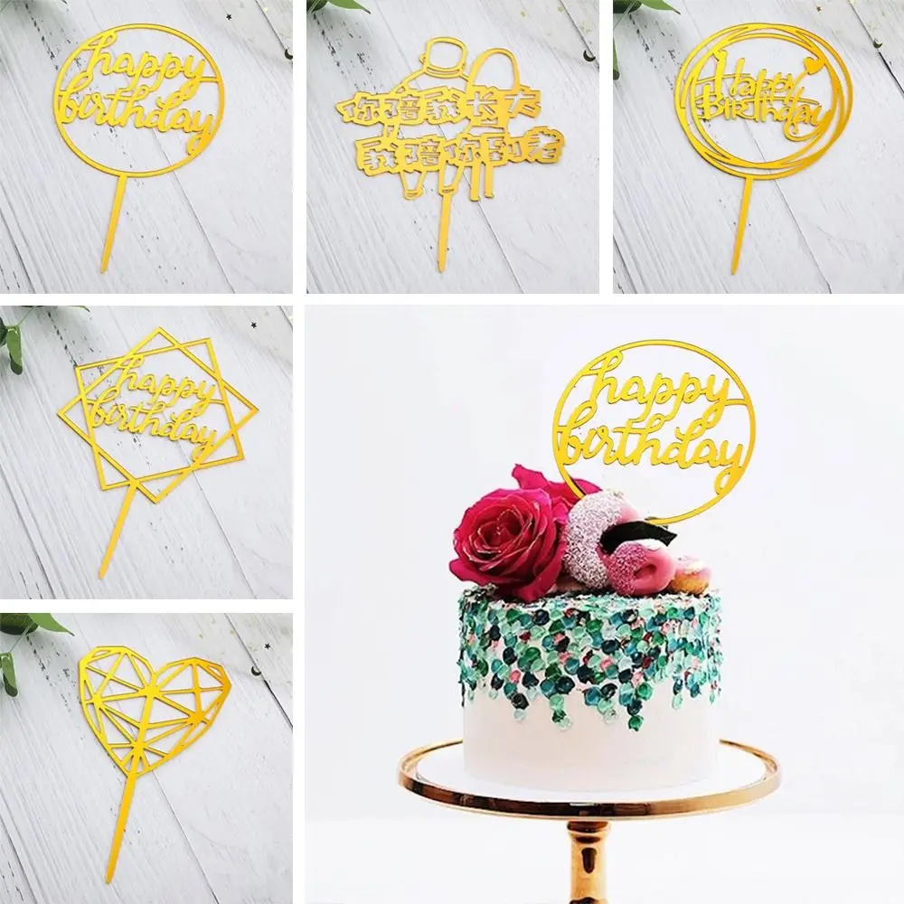 

10Pcs New Acrylic Happy Birthday Gold Silver Cake Topper Cake Cupcakes Party Wedding Decoration