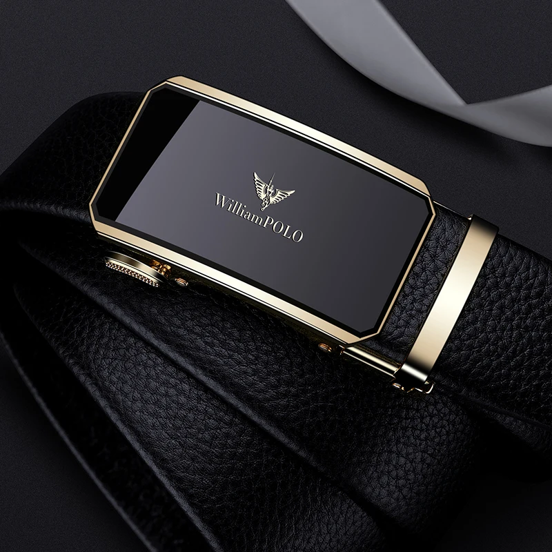 

Men's Belt Ratchet Genuine Leather Fashion Automatic Buckle with Gift Box Black Gold