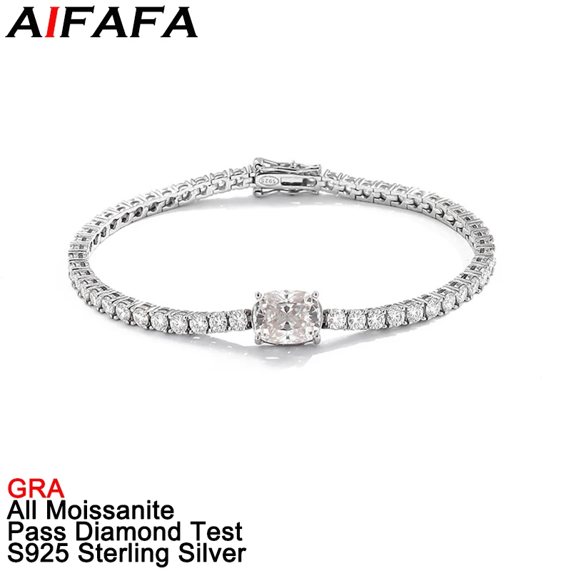 

AIFAFA 4 Carat Radiant Cut All Real Moissanite Tennis Chains Bracelet S925 Silver Hand Chain Jewelry Pass Diamond Test GRA
