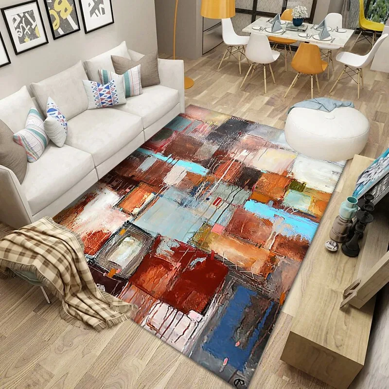 

European Style Decor Home Living Room Carpet Light Luxury Visual Abstract Bedroom Lounge Rug Rectangular Floor Mat Machine Washa