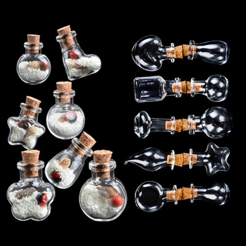 

10Pcs Mini Glass Bottles Flasks With Cork Stoppers Transparent Wishing Gifts Healing Lucky Drifting Empty Tiny Jars Decoration