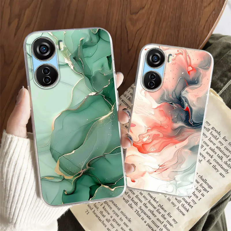 For ZTE Libero 5G IV Case Luxury Clear Shockproof Cover Silicone Soft Phone for iii Marble Flower Funda