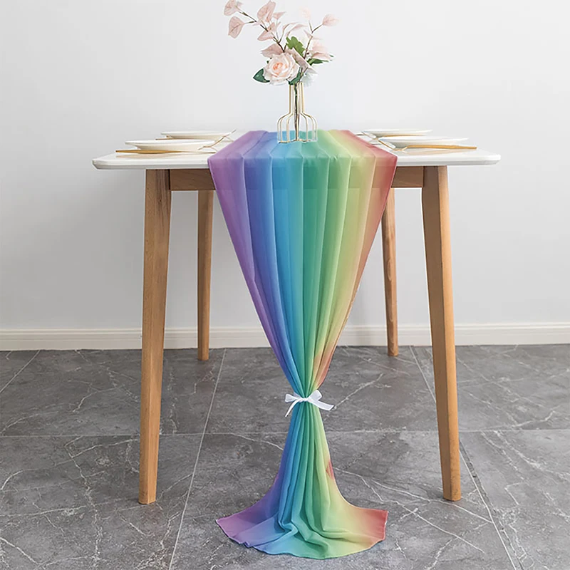 

Boho Multicolor Bridal Valentine's Day Table Mat Chiffon Table Runner Wedding Birthday Party Decor Backdrop Romantic Elegant