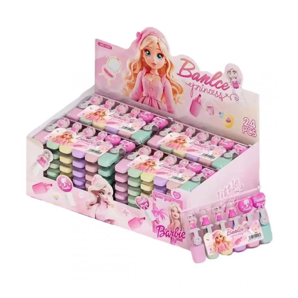 

Kawaii 6 Colors Barbie Mini Highlighter Pen Anime Portable Student Cute Scrapbook Drawing Writing Fluorescent Markers Stationery