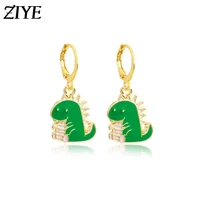 cute dinosaur drop earrings for women and girls zinc alloy enamel charms dangle earring beach party sweet jewelry gift wholesale