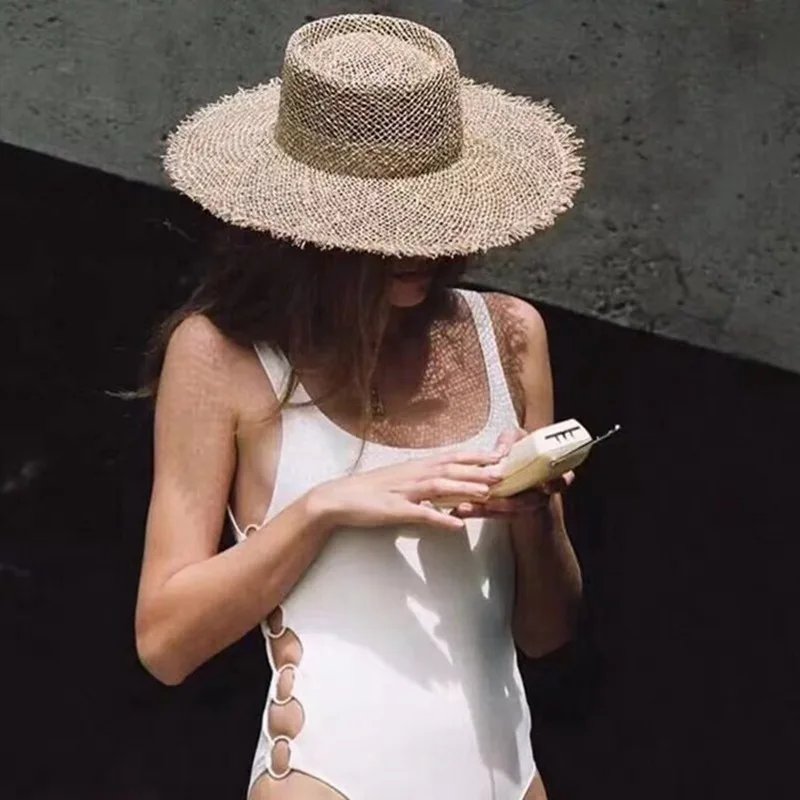 

Wide Brim Sunhat Women Lafite Burr Straw Summer Concave Top Elegant Seaside Female Summer Hat Women Beach Panama Hat Ladies Hats