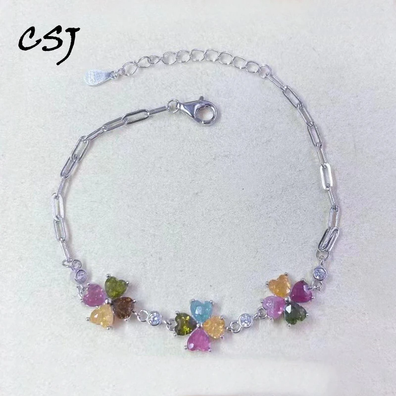 Женский браслет с натуральным турмалином серебро 925 пробы 4 мм