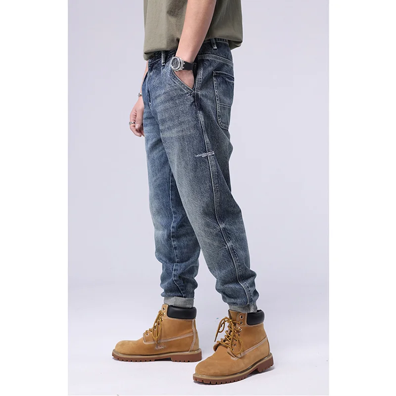 Men Clothing Autumn and Winter New Straight Loose Large High End Cotton Jeans Vintage Comfortable Blue Harun Trousers Female