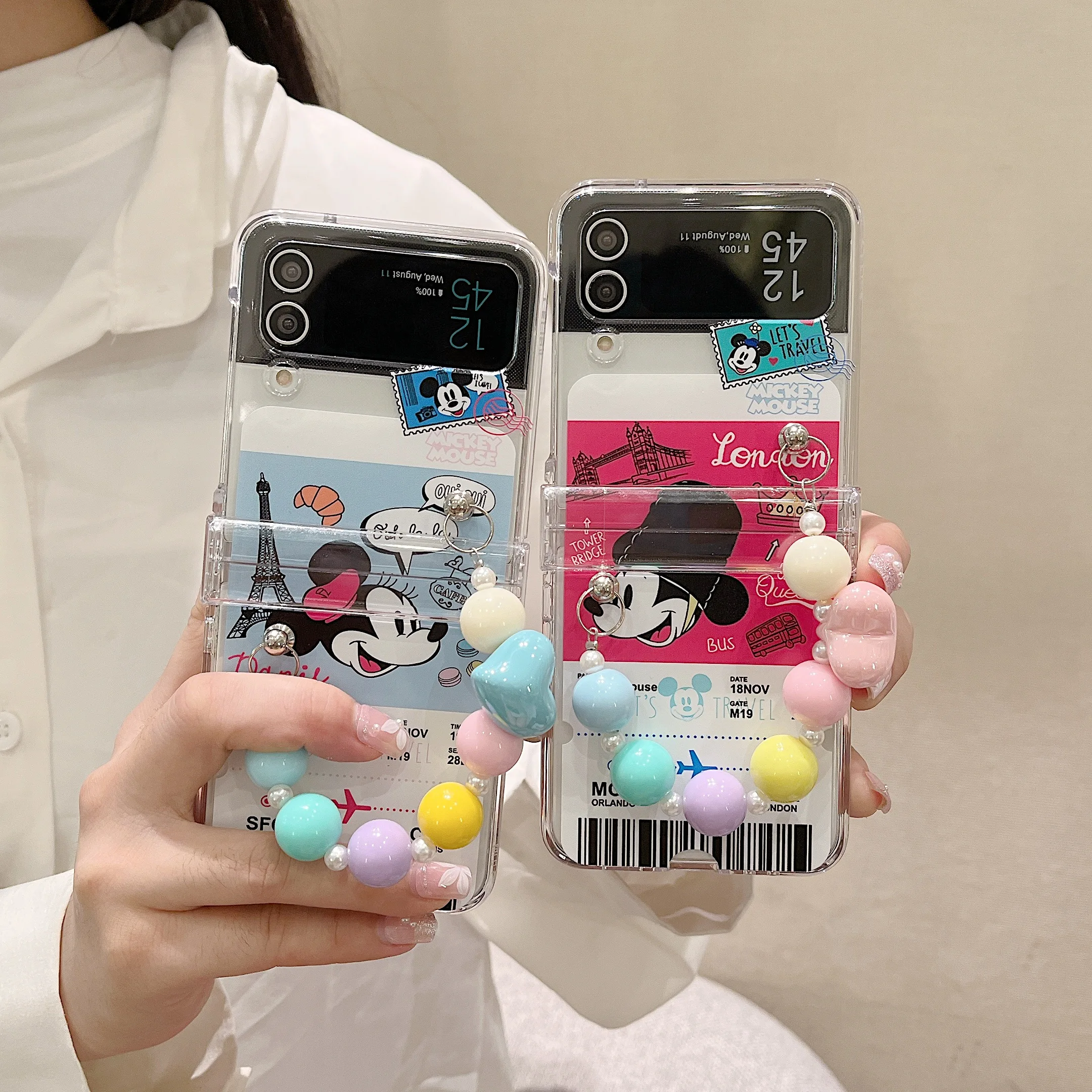 

Luxury Mickey Minnie Mouse Couple Air tickets Phone Case For Samsung Galaxy Z Flip 3 4 5G ZFlip3 ZFlip4 Flip3 Flip4 Cover