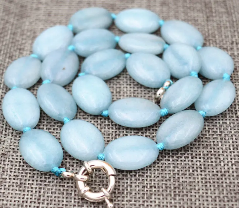 

New 13x18mm natural aquamarine Flat Oval Beads Necklace 18 " WW