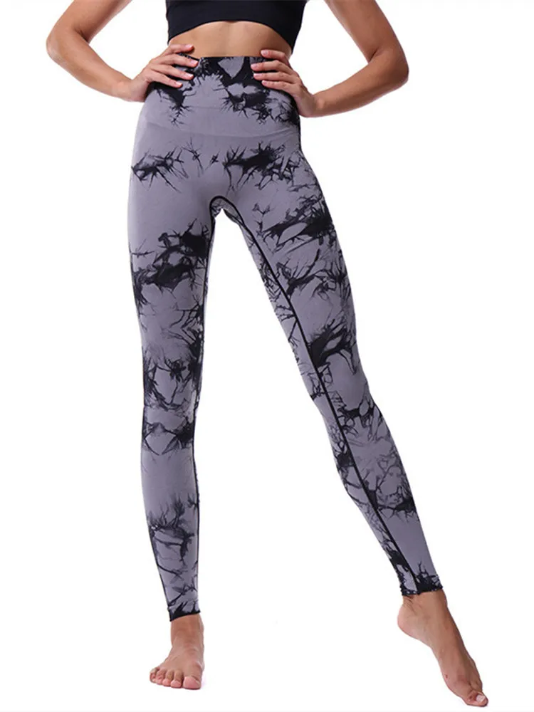

Gym High Waist Leggings Tie-dye Running Leggings Women Fitness Yoga Pants Push Up Legging Booty Lifting Workout