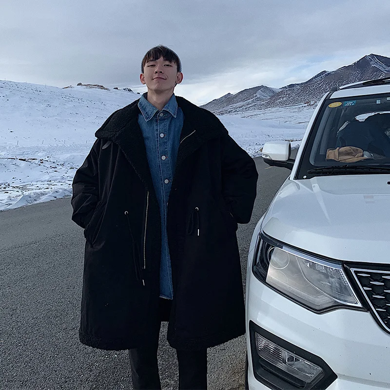 Winter Thicken Long Coat Men Warm Fashion Oversize Lamb Wool Jacket Men Korean Loose Thick Long Jacket Mens Overcoat M-2XL