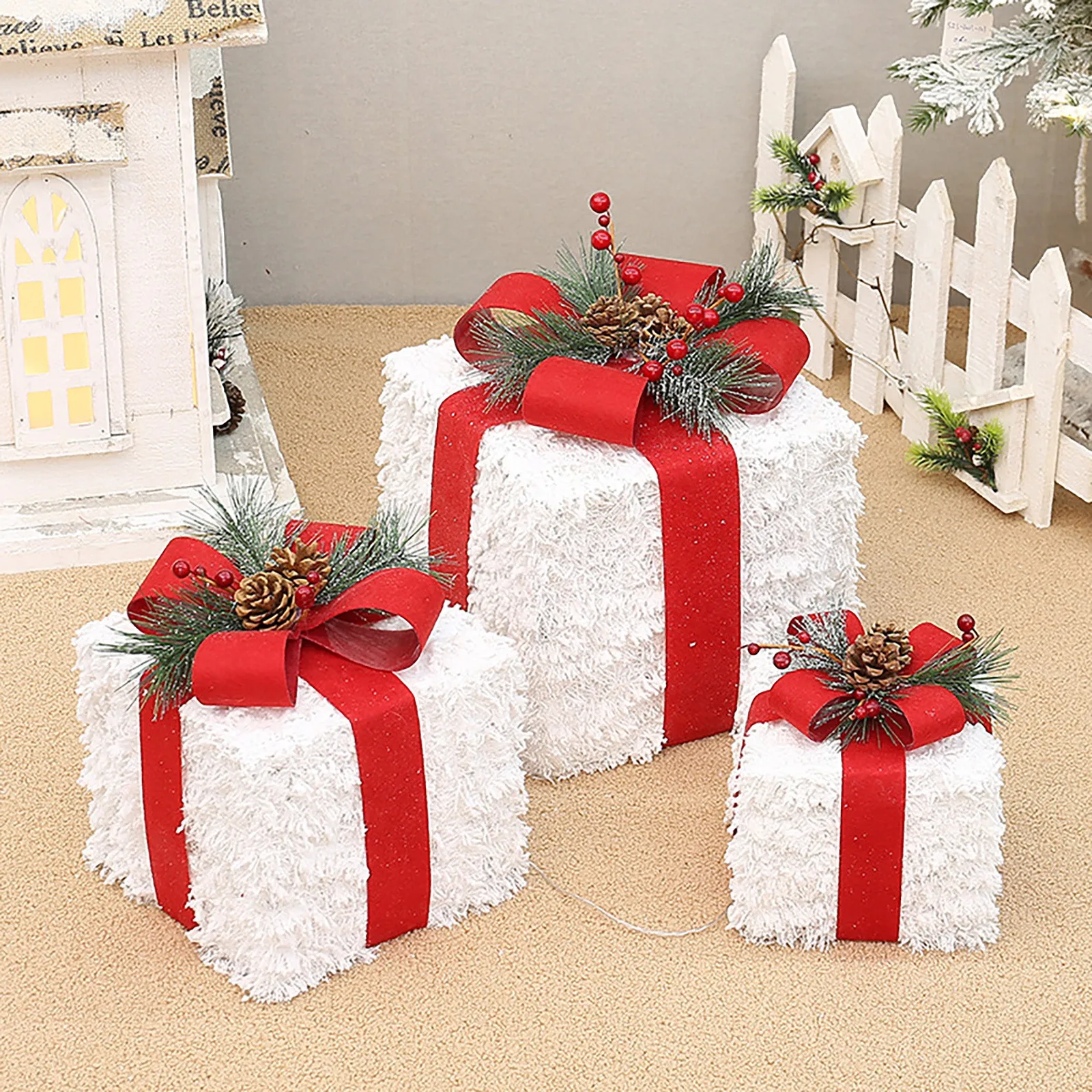 2024 рождественские украшения набор из 3 рождественских подарочных коробок с