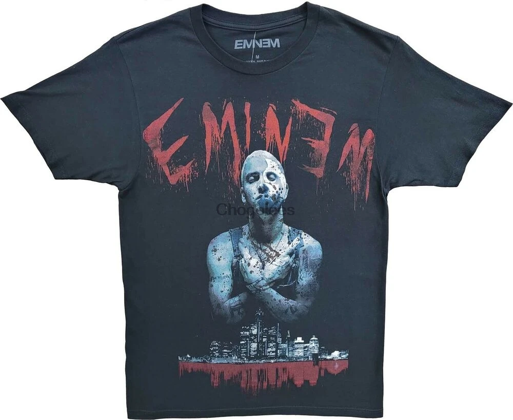 Новинка Мужская тонкая черная футболка Eminem в стиле хип-хоп с принтом ужасов