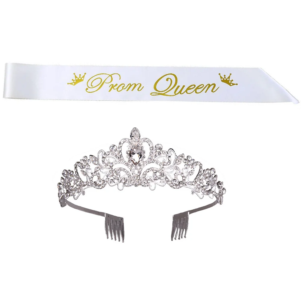 

Graduation Season Party Crown Sash Queen Satin Hat Decorations Rhinestones Crystal Comb Bride Wedding Hair Accessories Women
