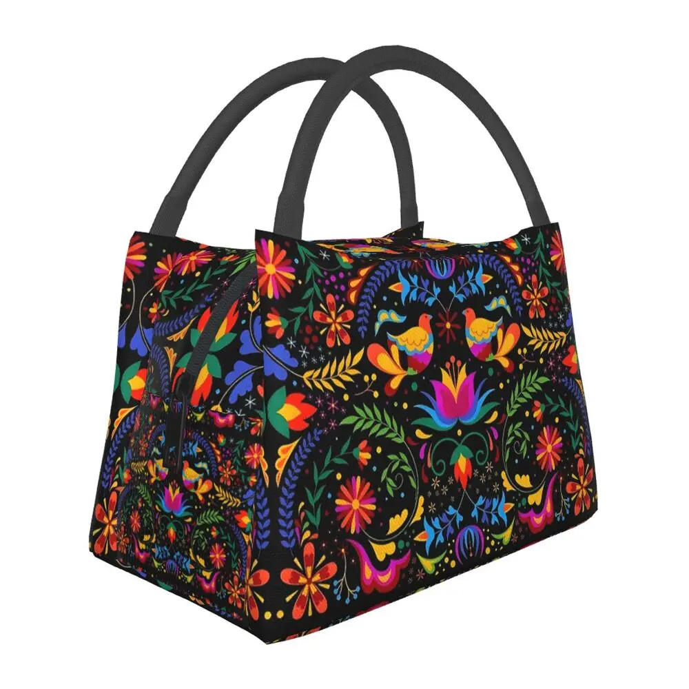 

Colorful Mexican Flowers Thermal Insulated Lunch Bags Women Mexico Floral Lunch Container for Outdoor Picnic Meal Food Box