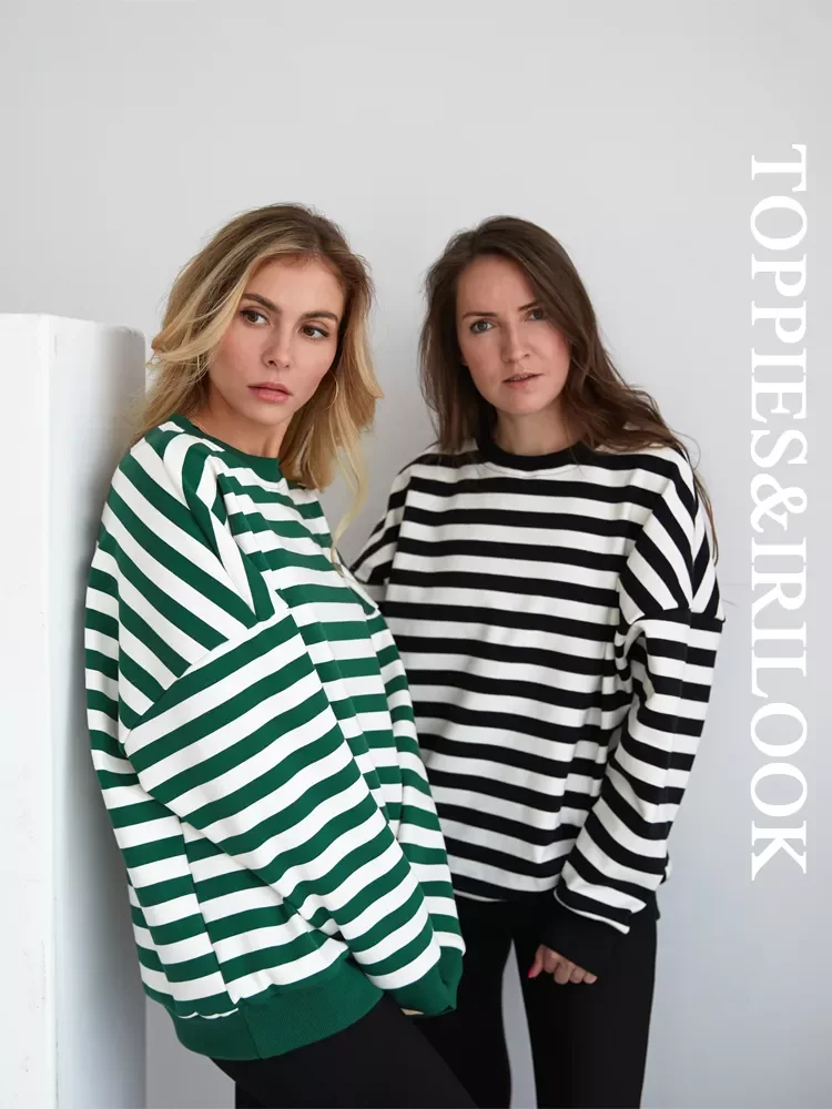 

Toppies 2022 Striped Fleece Hoodies Sweatshirt Autumn Winter Couples Pullover Tops Long Sleeved Oversized Hoodless Sweatshirt