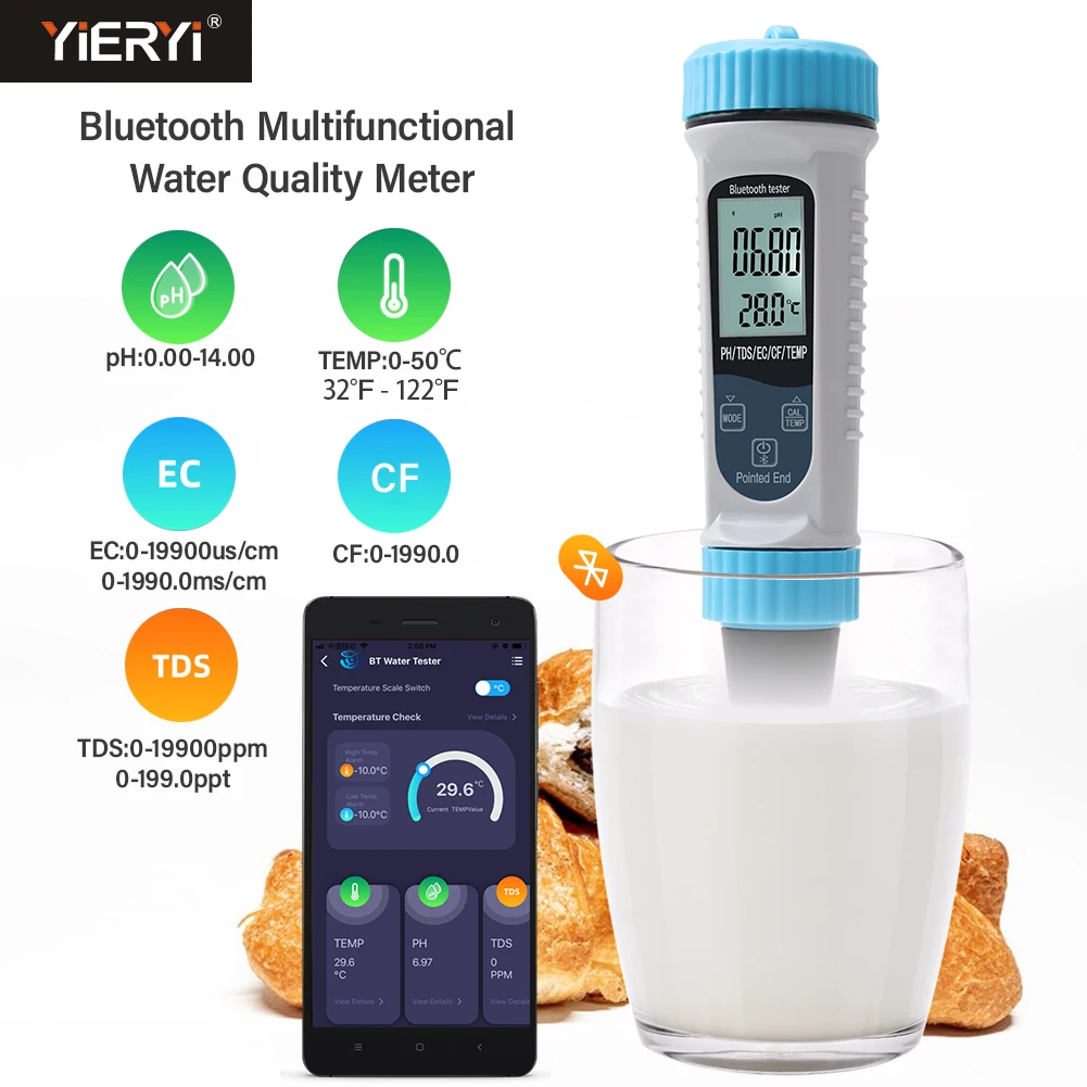 Умный рН-метр Tuya EC/TDS/CF/Temp Bluetooth для почвы еды косметики мяса садоводства