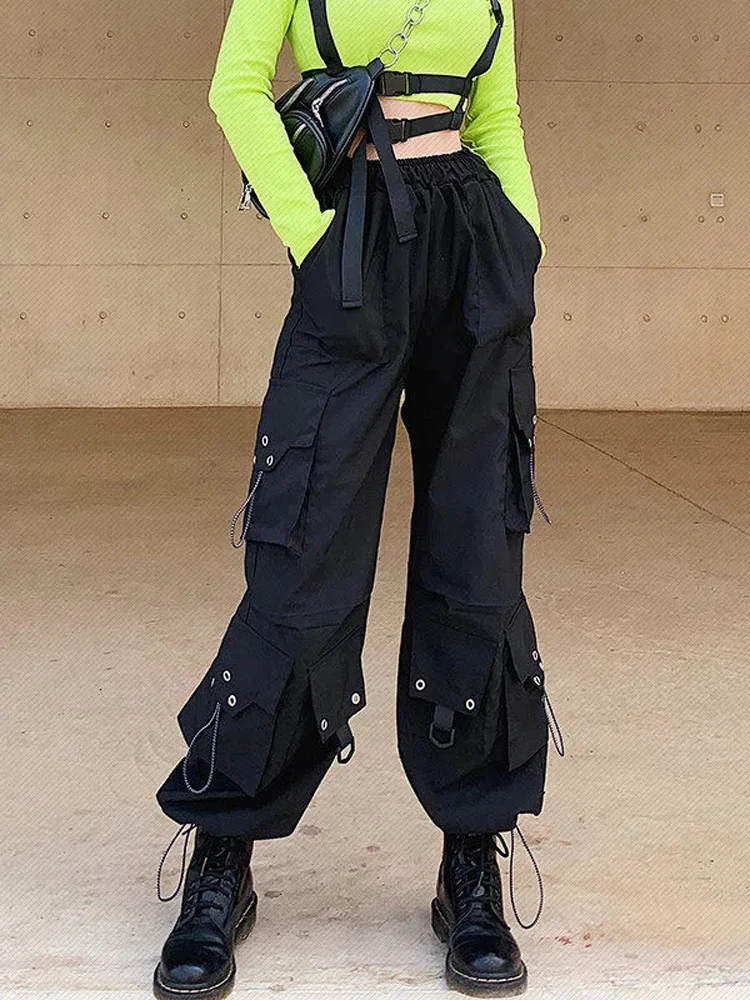 

Zoki Punk Women Streetwear Pockets Cargo Pant Fashion Hip Hop High Waist Wide Leg Pants Summer Female Loose Casual Trousers