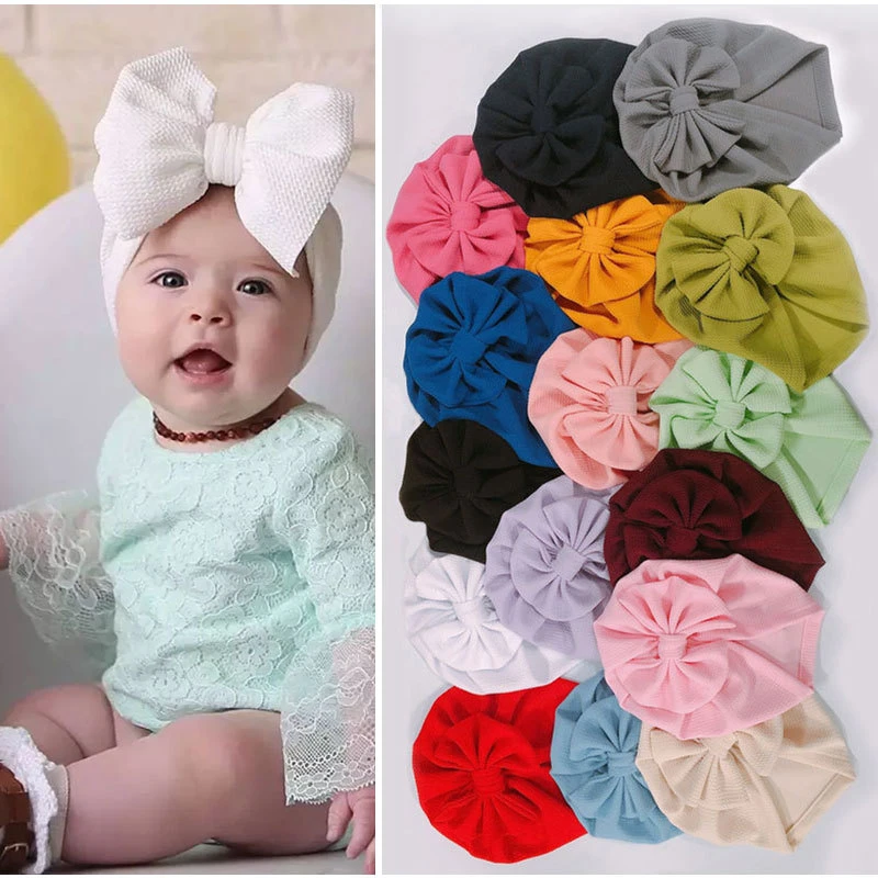 

Headwraps Bowknot Baby Hat Cute Solid Color Baby Girls Boys Hat Turban Soft Newborn Infant Cap Headband Babes Head Wraps