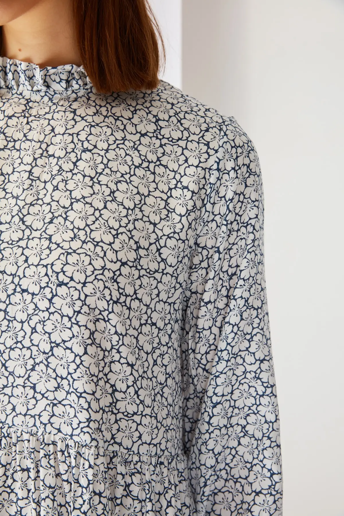 

White Collar Printed Dress Flywheel Others Fashion Muslim Women Hijab Dress