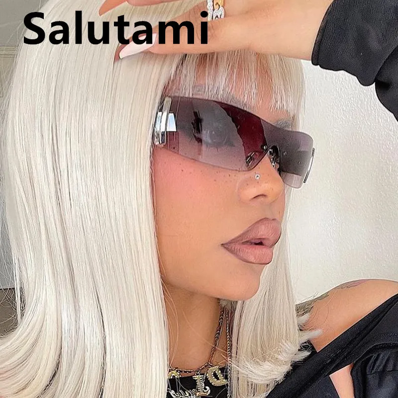 

Солнцезащитные очки без оправы Y2k для мужчин и женщин, винтажные прямоугольные стильные цельнокроеные градиентные солнечные очки в стиле х...