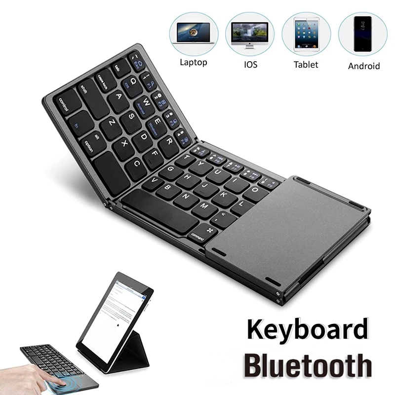 

Wireless Folding Bluetooth Keyboard Portable Mini Three Foldable Touchpad Utra-thin Keypad for Android IOS Windows ipad Table